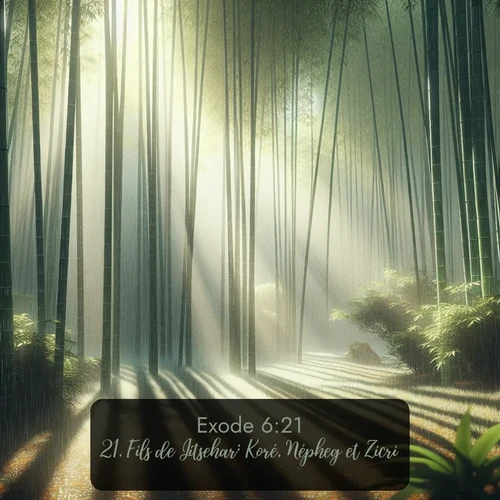 Segond Exode  ; image nature: image avec le verset biblique :Fils de Jitsehar: Koré, Népheg et Zicri. - ;  ; 6:21
