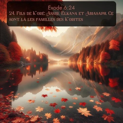 Segond Exode  ; image nature: image avec le verset biblique :Fils de Koré: Assir, Elkana et Abiasaph. Ce sont là les familles des Korites. ;  ; 6:24