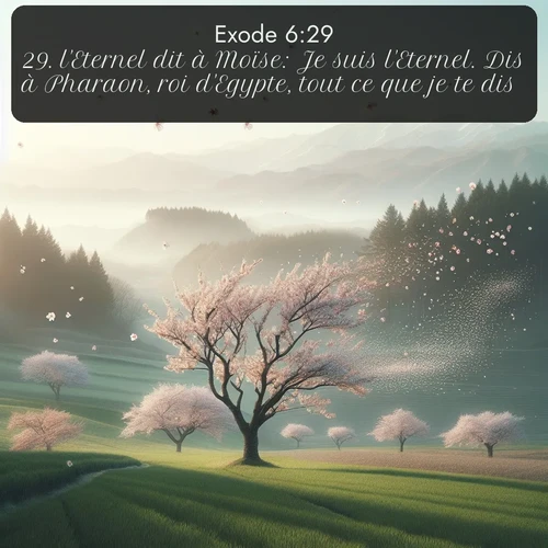 Segond Exode  ; image nature: image avec le verset biblique :l&#039;Eternel dit à Moïse: Je suis l&#039;Eternel. Dis à Pharaon, roi d&#039;Egypte, tout ce que je te dis. ;  ; 6:29