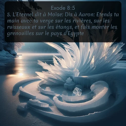 Segond Exode  ; image nature: image avec le verset biblique :L&#039;Eternel dit à Moïse: Dis à Aaron: Etends ta main avec ta verge sur les rivières, sur les ruisseaux et sur les étangs, et fais monter les grenouilles sur le pays d&#039;Egypte. ;  ; 8:5