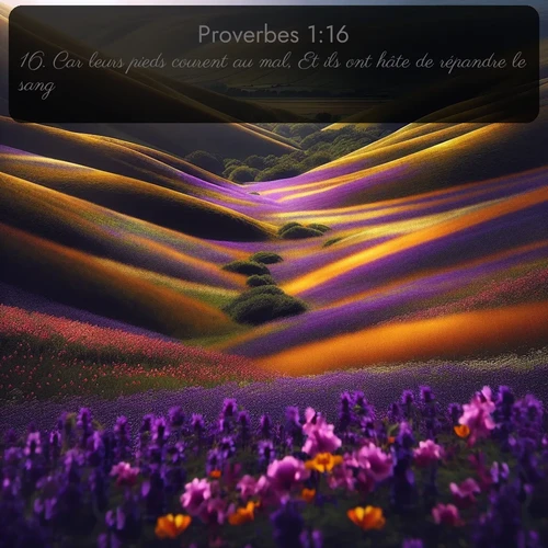 Segond Proverbes  ; image nature: image avec le verset biblique :Car leurs pieds courent au mal, Et ils ont hâte de répandre le sang. ;  ; 1:16