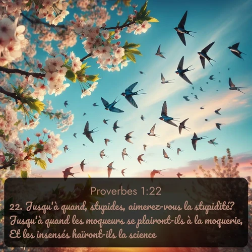 Segond Proverbes  ; image nature: image avec le verset biblique :Jusqu&#039;à quand, stupides, aimerez-vous la stupidité? Jusqu&#039;à quand les moqueurs se plairont-ils à la moquerie, Et les insensés haïront-ils la science? ;  ; 1:22