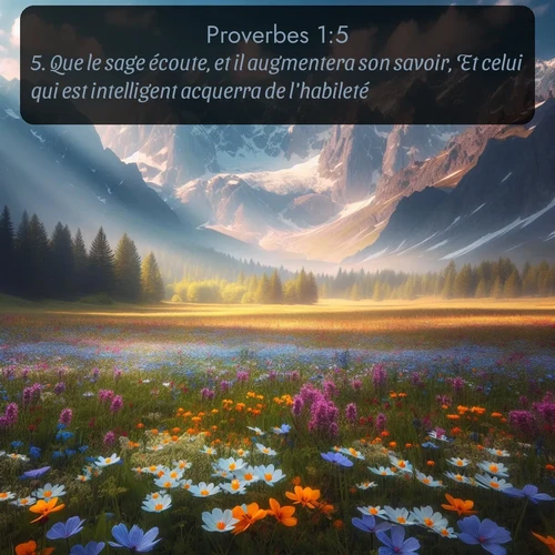 Segond Proverbes  ; image nature: image avec le verset biblique :Que le sage écoute, et il augmentera son savoir, Et celui qui est intelligent acquerra de l&#039;habileté, ;  ; 1:5