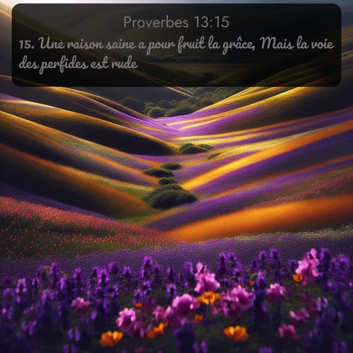 Segond Proverbes  ; image nature: image avec le verset biblique :Une raison saine a pour fruit la grâce, Mais la voie des perfides est rude. ;  ; 13:15