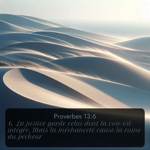 Segond Proverbes  ; image nature: image avec le verset biblique :La justice garde celui dont la voie est intègre, Mais la méchanceté cause la ruine du pécheur. ;  ; 13:6