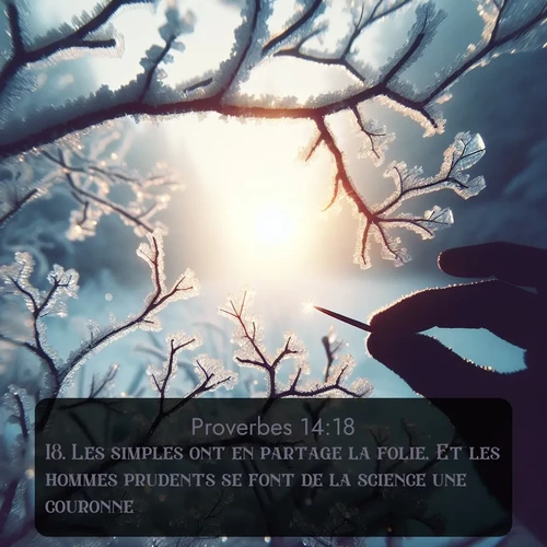 Segond Proverbes  ; image nature: image avec le verset biblique :Les simples ont en partage la folie, Et les hommes prudents se font de la science une couronne. ;  ; 14:18