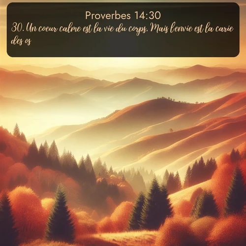 Segond Proverbes  ; image nature: image avec le verset biblique :Un coeur calme est la vie du corps, Mais l&#039;envie est la carie des os. ;  ; 14:30