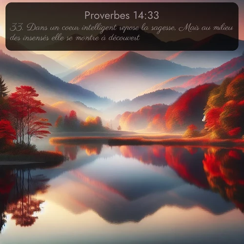 Segond Proverbes  ; image nature: image avec le verset biblique :Dans un coeur intelligent repose la sagesse, Mais au milieu des insensés elle se montre à découvert. ;  ; 14:33