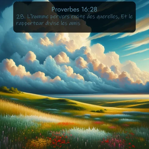 Segond Proverbes  ; image nature: image avec le verset biblique :L&#039;homme pervers excite des querelles, Et le rapporteur divise les amis. ;  ; 16:28