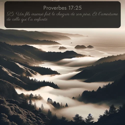 Segond Proverbes  ; image nature: image avec le verset biblique :Un fils insensé fait le chagrin de son père, Et l&#039;amertume de celle qui l&#039;a enfanté. ;  ; 17:25