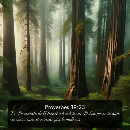 Segond Proverbes  ; image nature: image avec le verset biblique :La crainte de l&#039;Eternel mène à la vie, Et l&#039;on passe la nuit rassasié, sans être visité par le malheur. ;  ; 19:23