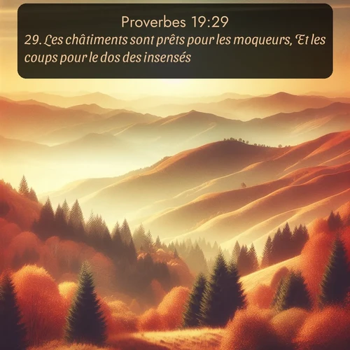 Segond Proverbes  ; image nature: image avec le verset biblique :Les châtiments sont prêts pour les moqueurs, Et les coups pour le dos des insensés. ;  ; 19:29