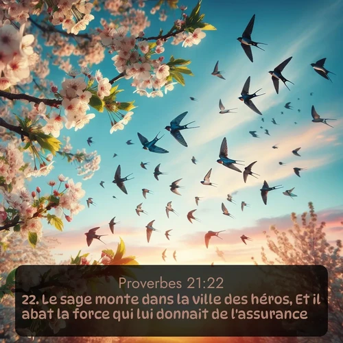 Segond Proverbes  ; image nature: image avec le verset biblique :Le sage monte dans la ville des héros, Et il abat la force qui lui donnait de l&#039;assurance. ;  ; 21:22