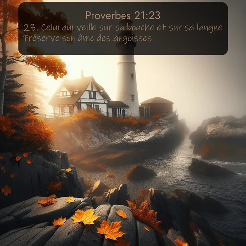 Segond Proverbes  ; image nature: image avec le verset biblique :Celui qui veille sur sa bouche et sur sa langue Préserve son âme des angoisses. ;  ; 21:23