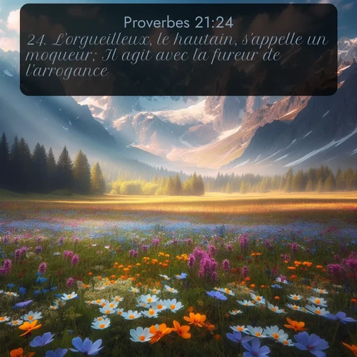 Segond Proverbes  ; image nature: image avec le verset biblique :L&#039;orgueilleux, le hautain, s&#039;appelle un moqueur; Il agit avec la fureur de l&#039;arrogance. ;  ; 21:24