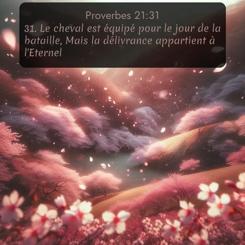 Segond Proverbes  ; image nature: image avec le verset biblique :Le cheval est équipé pour le jour de la bataille, Mais la délivrance appartient à l&#039;Eternel. ;  ; 21:31