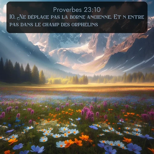 Segond Proverbes  ; image nature: image avec le verset biblique :Ne déplace pas la borne ancienne, Et n&#039;entre pas dans le champ des orphelins; ;  ; 23:10