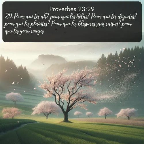 Segond Proverbes  ; image nature: image avec le verset biblique :Pour qui les ah? pour qui les hélas? Pour qui les disputes? pour qui les plaintes? Pour qui les blessures sans raison? pour qui les yeux rouges? ;  ; 23:29