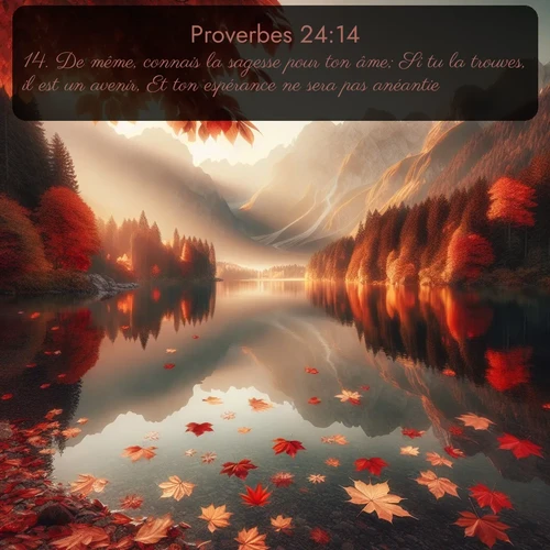 Segond Proverbes  ; image nature: image avec le verset biblique :De même, connais la sagesse pour ton âme; Si tu la trouves, il est un avenir, Et ton espérance ne sera pas anéantie. ;  ; 24:14
