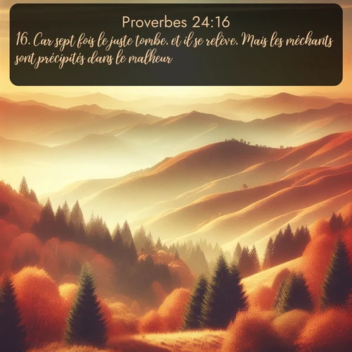 Segond Proverbes  ; image nature: image avec le verset biblique :Car sept fois le juste tombe, et il se relève, Mais les méchants sont précipités dans le malheur. ;  ; 24:16