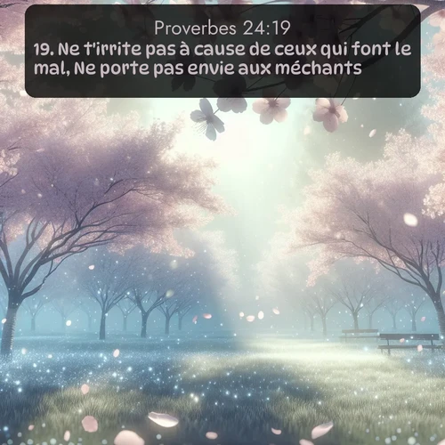 Segond Proverbes  ; image nature: image avec le verset biblique :Ne t&#039;irrite pas à cause de ceux qui font le mal, Ne porte pas envie aux méchants; ;  ; 24:19