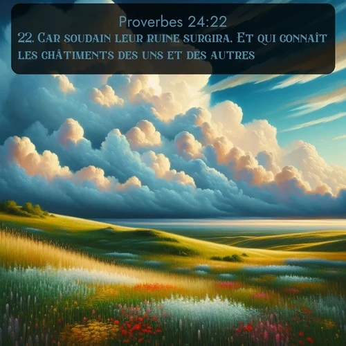 Segond Proverbes  ; image nature: image avec le verset biblique :Car soudain leur ruine surgira, Et qui connaît les châtiments des uns et des autres? ;  ; 24:22
