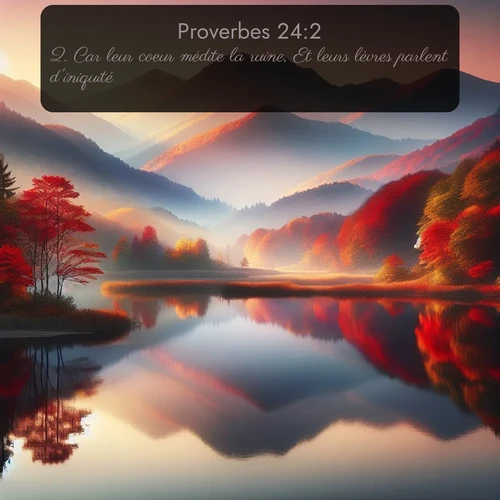 Segond Proverbes  ; image nature: image avec le verset biblique :Car leur coeur médite la ruine, Et leurs lèvres parlent d&#039;iniquité. ;  ; 24:2