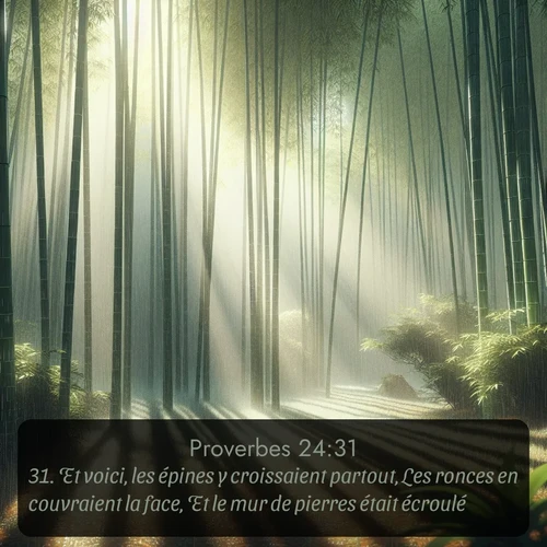 Segond Proverbes  ; image nature: image avec le verset biblique :Et voici, les épines y croissaient partout, Les ronces en couvraient la face, Et le mur de pierres était écroulé. ;  ; 24:31