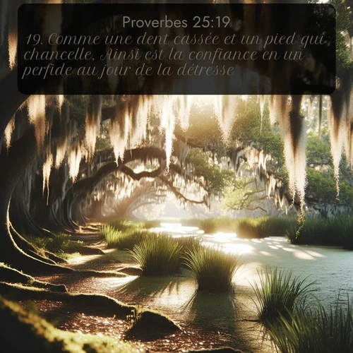 Segond Proverbes  ; image nature: image avec le verset biblique :Comme une dent cassée et un pied qui chancelle, Ainsi est la confiance en un perfide au jour de la détresse. ;  ; 25:19