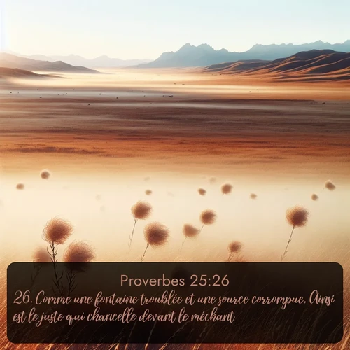 Segond Proverbes  ; image nature: image avec le verset biblique :Comme une fontaine troublée et une source corrompue, Ainsi est le juste qui chancelle devant le méchant. ;  ; 25:26
