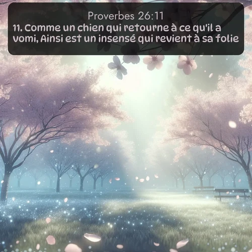 Segond Proverbes  ; image nature: image avec le verset biblique :Comme un chien qui retourne à ce qu&#039;il a vomi, Ainsi est un insensé qui revient à sa folie. ;  ; 26:11