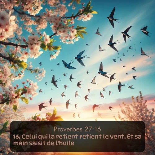 Segond Proverbes  ; image nature: image avec le verset biblique :Celui qui la retient retient le vent, Et sa main saisit de l&#039;huile. ;  ; 27:16