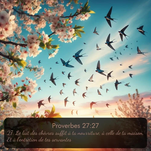 Segond Proverbes  ; image nature: image avec le verset biblique :Le lait des chèvres suffit à ta nourriture, à celle de ta maison, Et à l&#039;entretien de tes servantes. ;  ; 27:27