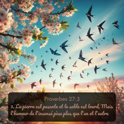 Segond Proverbes  ; image nature: image avec le verset biblique :La pierre est pesante et le sable est lourd, Mais l&#039;humeur de l&#039;insensé pèse plus que l&#039;un et l&#039;autre. ;  ; 27:3