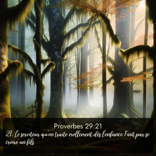 Segond Proverbes  ; image nature: image avec le verset biblique :Le serviteur qu&#039;on traite mollement dès l&#039;enfance Finit par se croire un fils. ;  ; 29:21