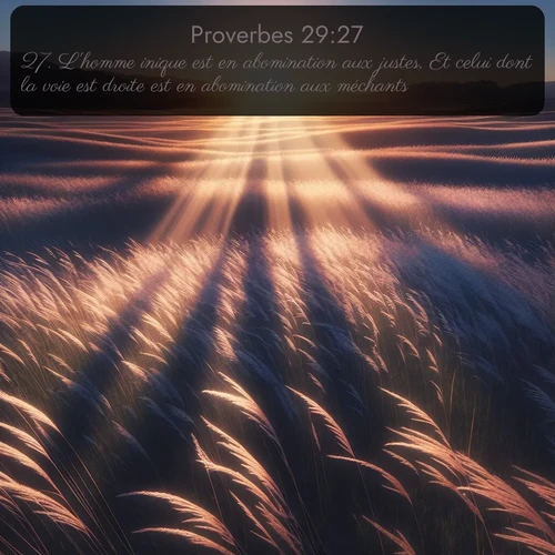 Segond Proverbes  ; image nature: image avec le verset biblique :L&#039;homme inique est en abomination aux justes, Et celui dont la voie est droite est en abomination aux méchants. ;  ; 29:27