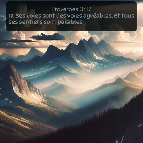 Segond Proverbes  ; image nature: image avec le verset biblique :Ses voies sont des voies agréables, Et tous ses sentiers sont paisibles. ;  ; 3:17