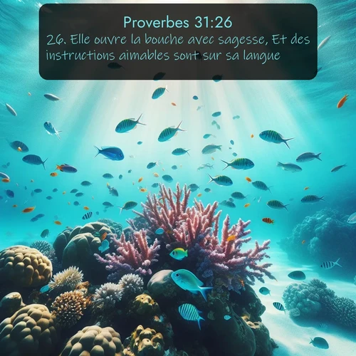 Segond Proverbes  ; image nature: image avec le verset biblique :Elle ouvre la bouche avec sagesse, Et des instructions aimables sont sur sa langue. ;  ; 31:26