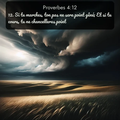 Segond Proverbes  ; image nature: image avec le verset biblique :Si tu marches, ton pas ne sera point gêné; Et si tu cours, tu ne chancelleras point. ;  ; 4:12