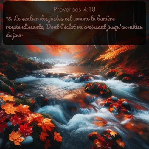 Segond Proverbes  ; image nature: image avec le verset biblique :Le sentier des justes est comme la lumière resplendissante, Dont l&#039;éclat va croissant jusqu&#039;au milieu du jour. ;  ; 4:18