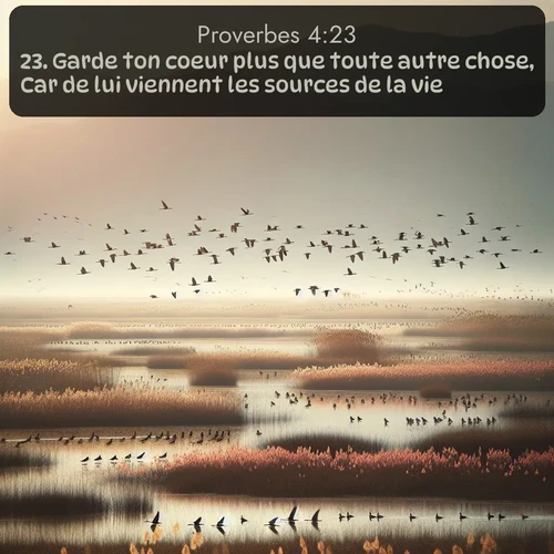 Segond Proverbes  ; image nature: image avec le verset biblique :Garde ton coeur plus que toute autre chose, Car de lui viennent les sources de la vie. ;  ; 4:23