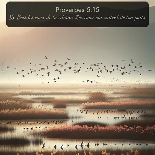 Segond Proverbes  ; image nature: image avec le verset biblique :Bois les eaux de ta citerne, Les eaux qui sortent de ton puits. ;  ; 5:15