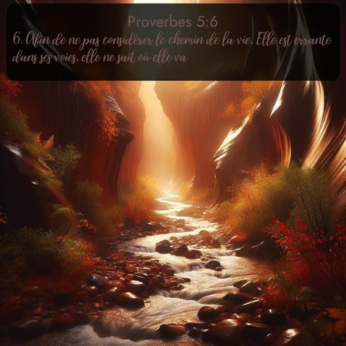 Segond Proverbes  ; image nature: image avec le verset biblique :Afin de ne pas considérer le chemin de la vie, Elle est errante dans ses voies, elle ne sait où elle va. ;  ; 5:6