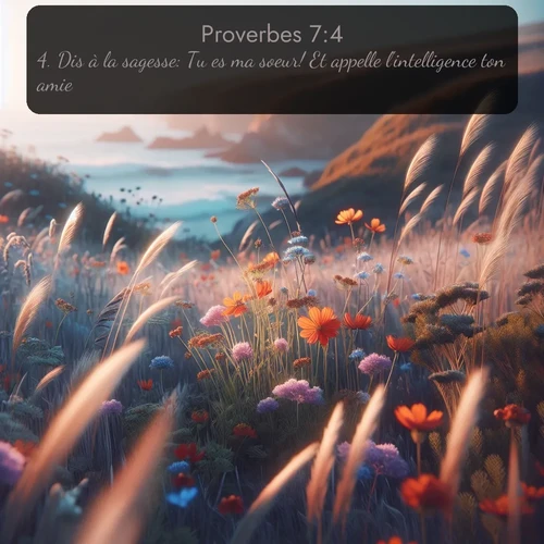 Segond Proverbes  ; image nature: image avec le verset biblique :Dis à la sagesse: Tu es ma soeur! Et appelle l&#039;intelligence ton amie, ;  ; 7:4