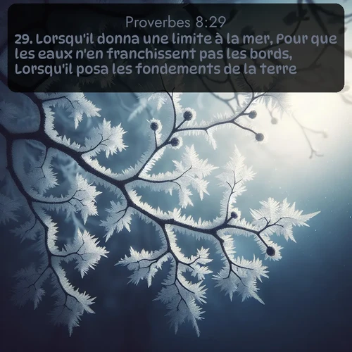 Segond Proverbes  ; image nature: image avec le verset biblique :Lorsqu&#039;il donna une limite à la mer, Pour que les eaux n&#039;en franchissent pas les bords, Lorsqu&#039;il posa les fondements de la terre, ;  ; 8:29