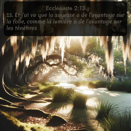 Segond Ecclésiaste  ; image nature: image avec le verset biblique :Et j&#039;ai vu que la sagesse a de l&#039;avantage sur la folie, comme la lumière a de l&#039;avantage sur les ténèbres; ;  ; 2:13