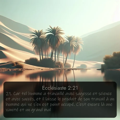 Segond Ecclésiaste  ; image nature: image avec le verset biblique :Car tel homme a travaillé avec sagesse et science et avec succès, et il laisse le produit de son travail à un homme qui ne s&#039;en est point occupé. C&#039;est encore là une vanité et un grand mal. ;  ; 2:21