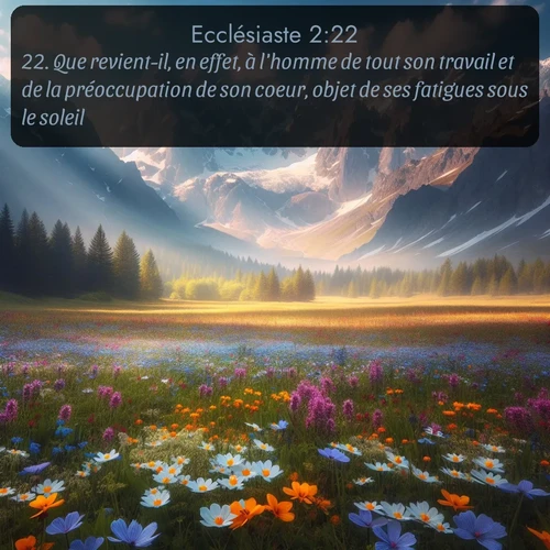 Segond Ecclésiaste  ; image nature: image avec le verset biblique :Que revient-il, en effet, à l&#039;homme de tout son travail et de la préoccupation de son coeur, objet de ses fatigues sous le soleil? ;  ; 2:22