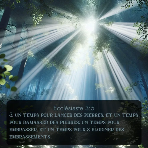 Segond Ecclésiaste  ; image nature: image avec le verset biblique :un temps pour lancer des pierres, et un temps pour ramasser des pierres; un temps pour embrasser, et un temps pour s&#039;éloigner des embrassements; ;  ; 3:5