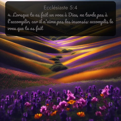 Segond Ecclésiaste  ; image nature: image avec le verset biblique :Lorsque tu as fait un voeu à Dieu, ne tarde pas à l&#039;accomplir, car il n&#039;aime pas les insensés: accomplis le voeu que tu as fait. ;  ; 5:4